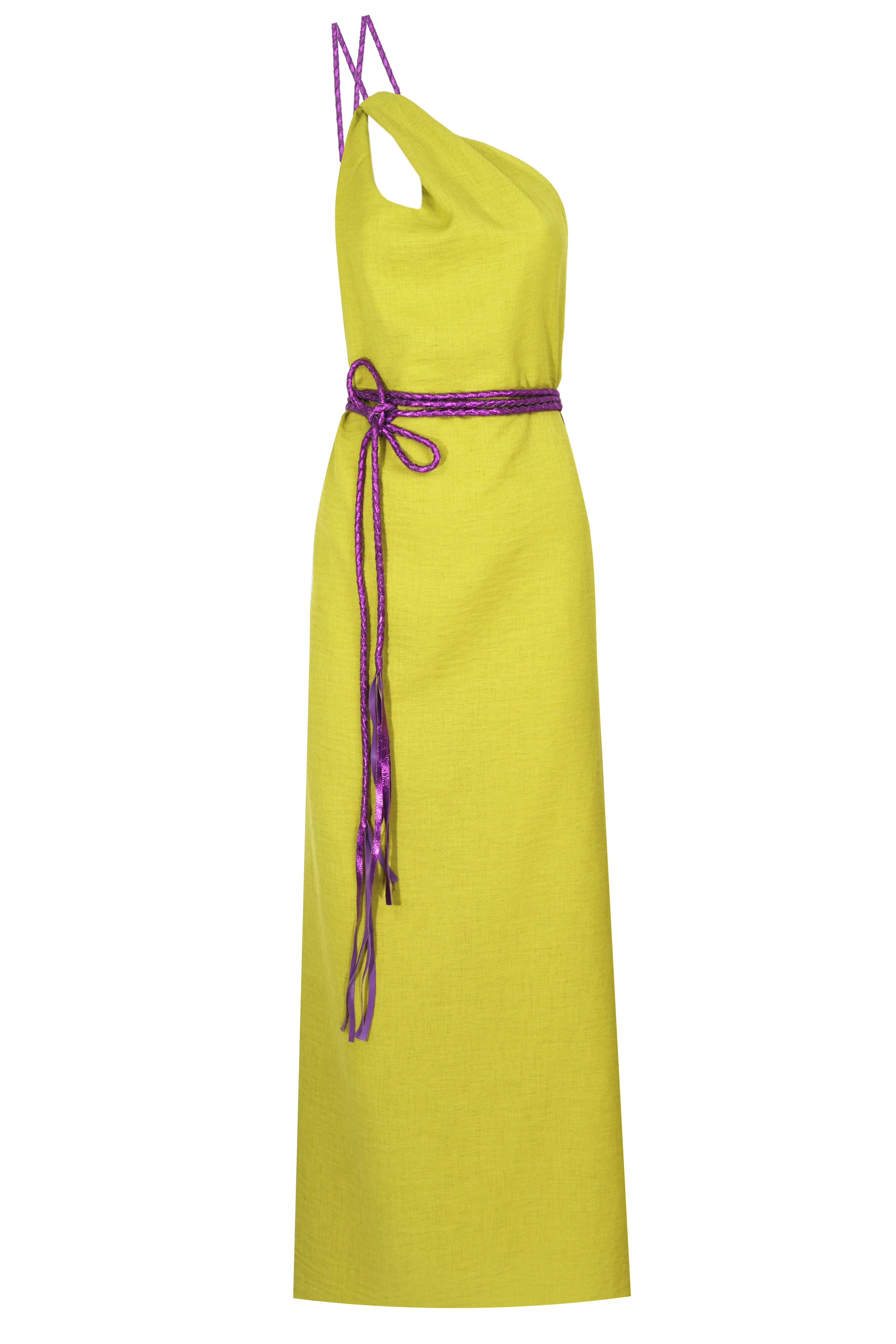 Tek Omuz El Örgüsü Deri Askılı Maxi Elbise