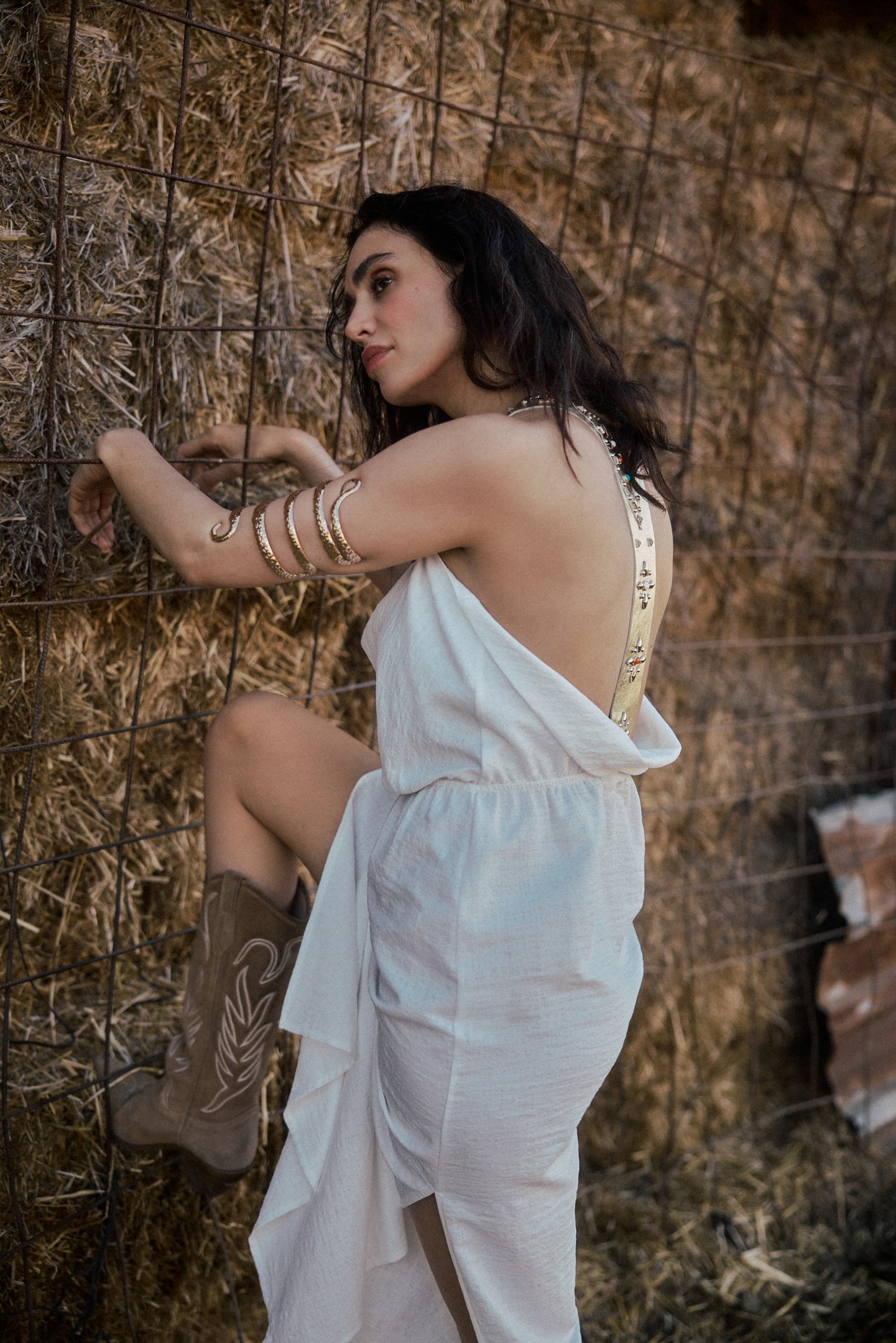 Handmade Leather Strap Long Dress
