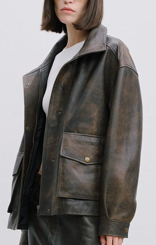 OVERSIZE DERİ CEKET