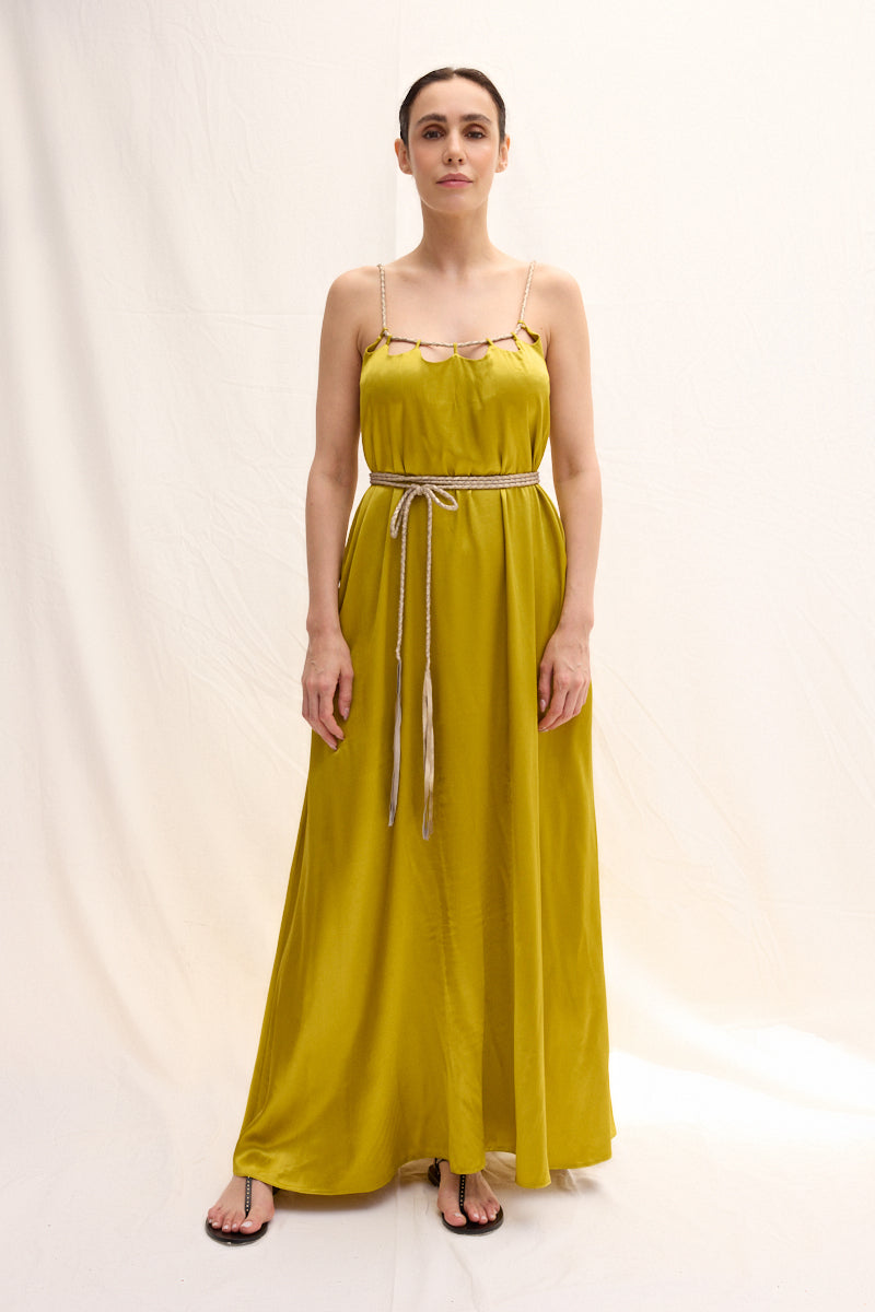 El Örgüsü Deri Askılı Maxi Elbise