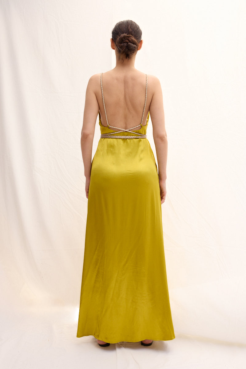 El Örgüsü Deri Askılı Maxi Elbise