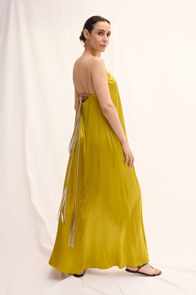 El Örgüsü Deri Askılı Maxi Elbise