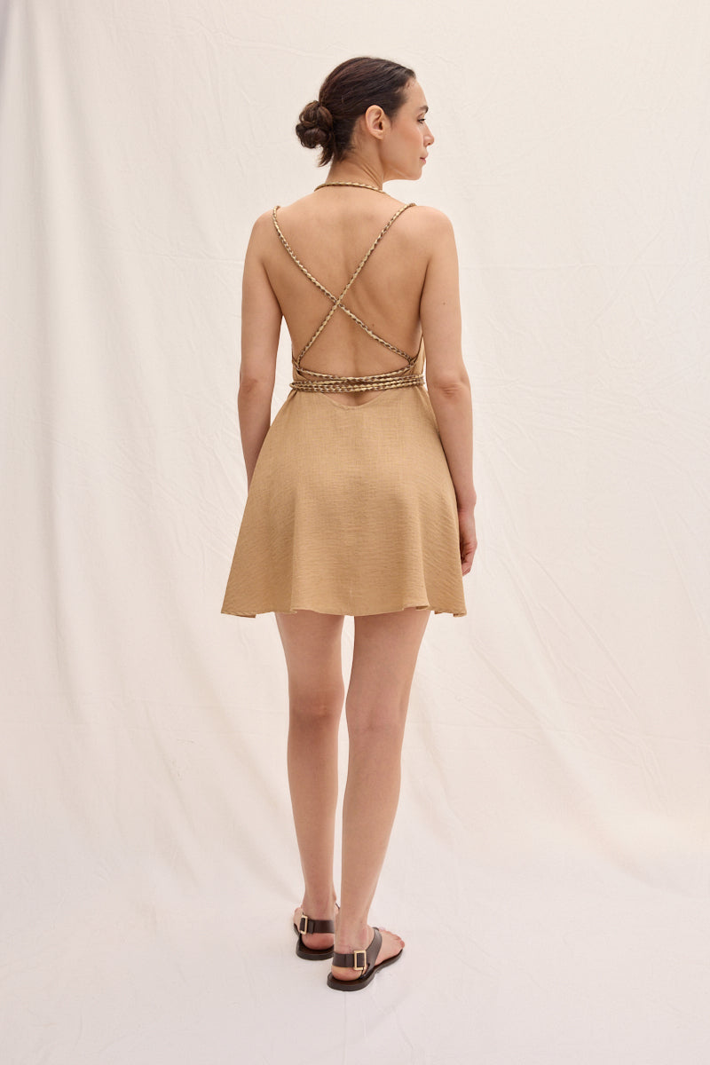 Hand Knitted Leather Strap Short Dress