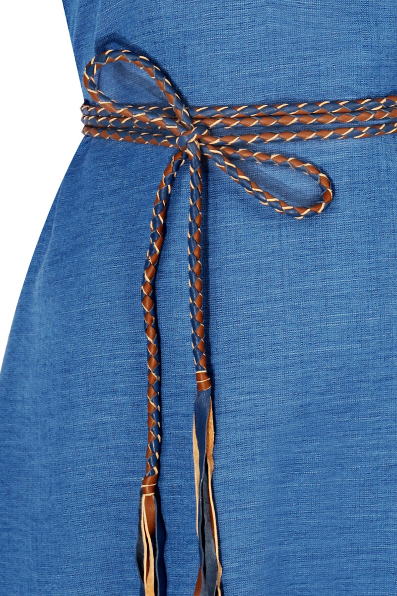 El Örgüsü Deri Askılı Mini Elbise