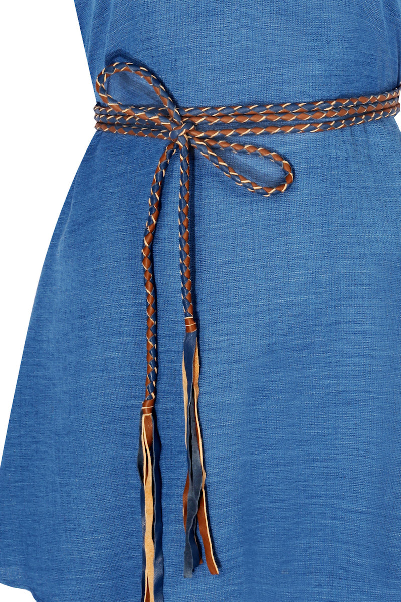 El Örgüsü Deri Askılı Mini Elbise