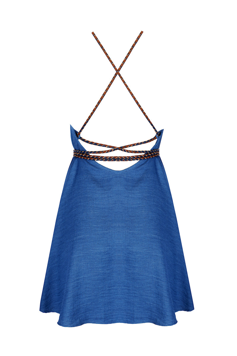 El Örgüsü Deri Askılı Mini Elbise