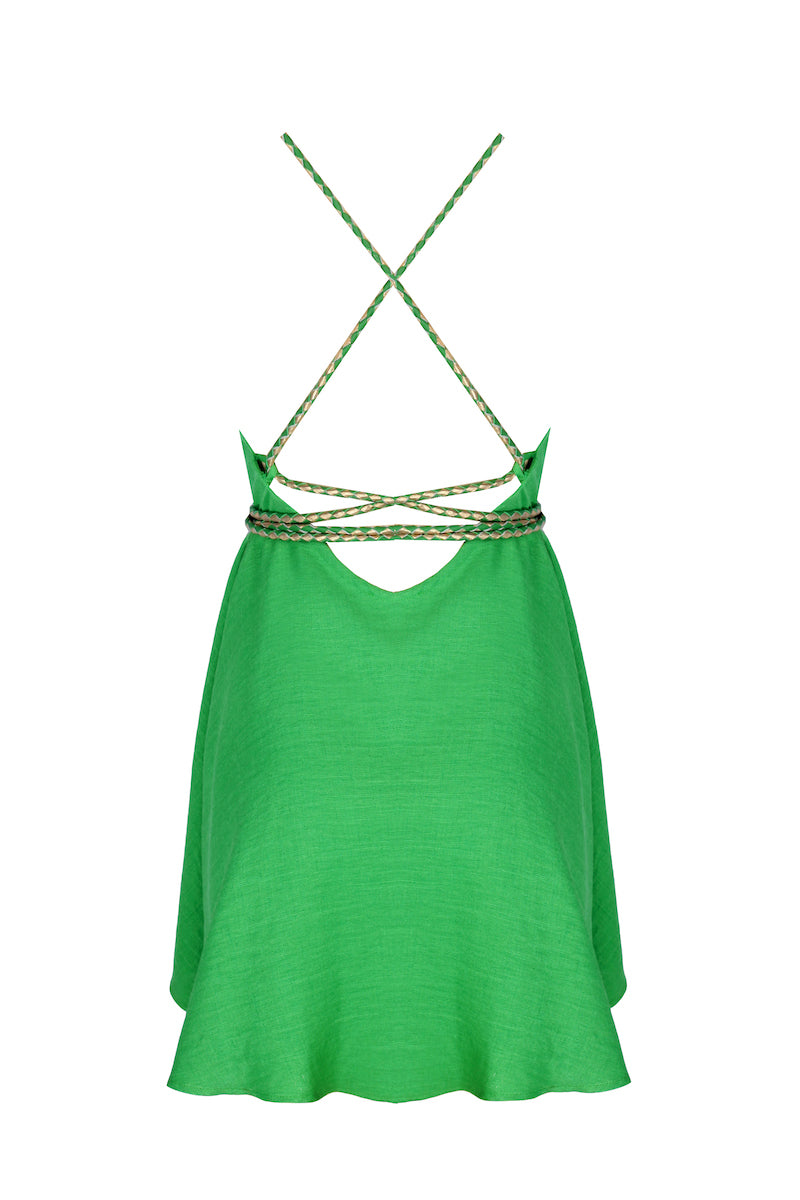 El Örgüsü Deri Askılı Mini Elbise