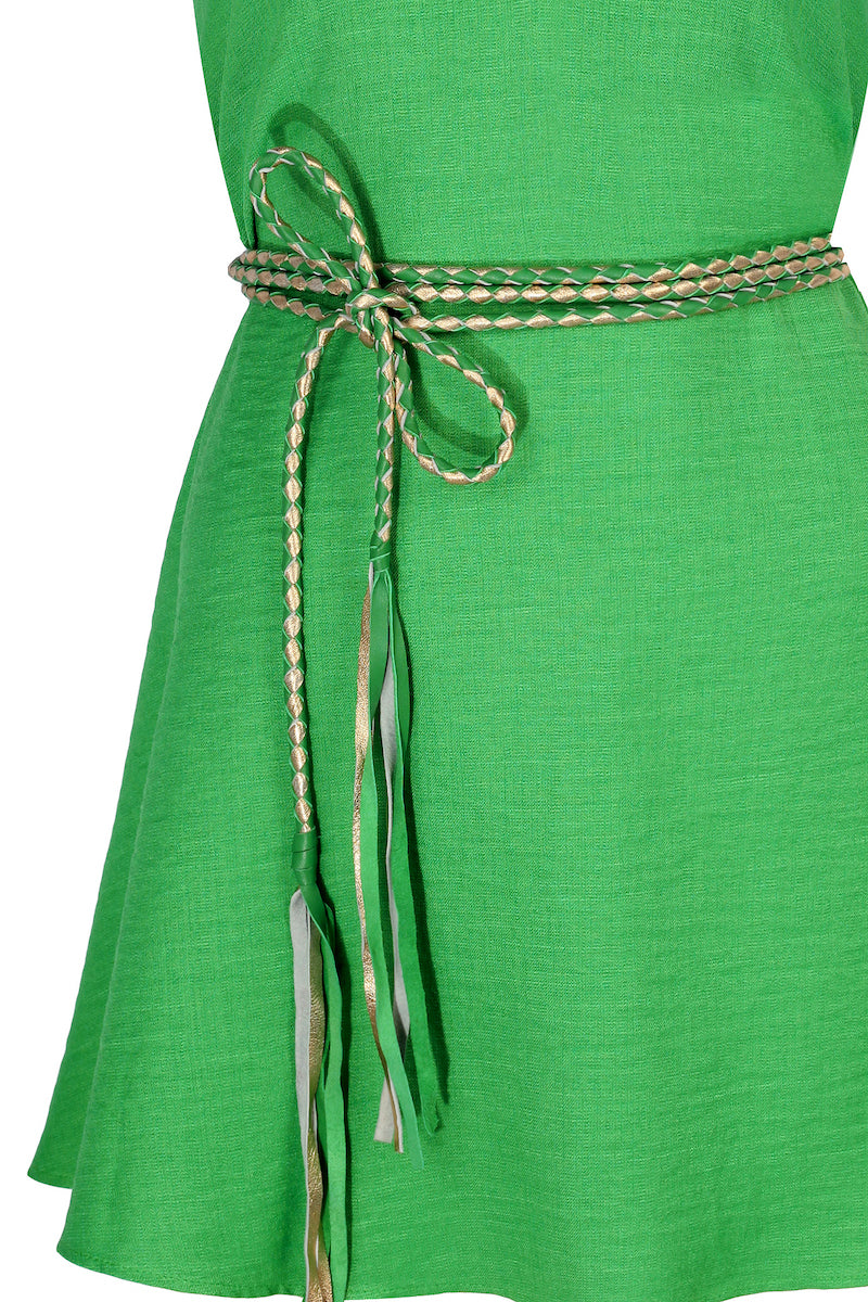 El Örgüsü Deri Askılı Mini Elbise