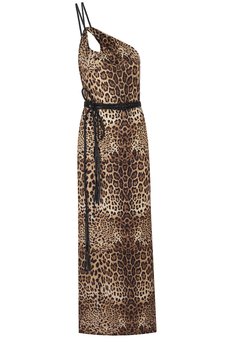 Tek Omuz El Örgüsü Deri Askılı Maxi Elbise