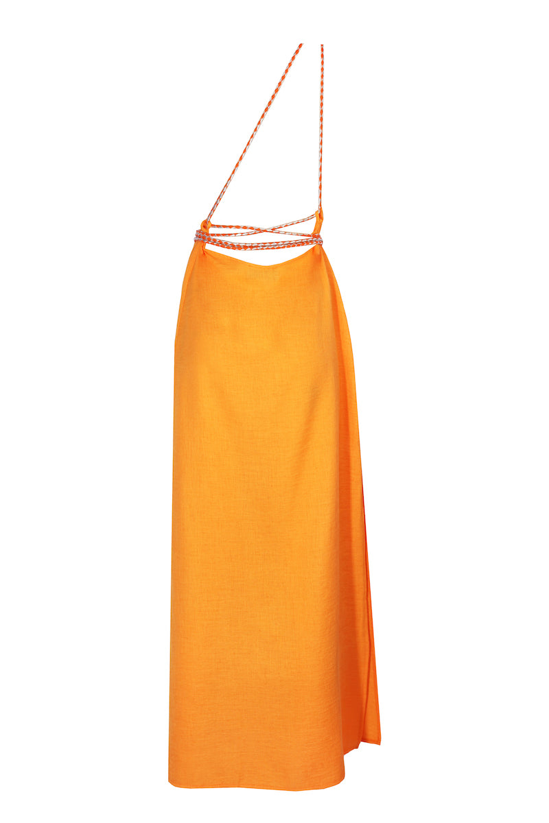 Tek Omuz El Örgüsü Deri Askılı Maxi Elbise