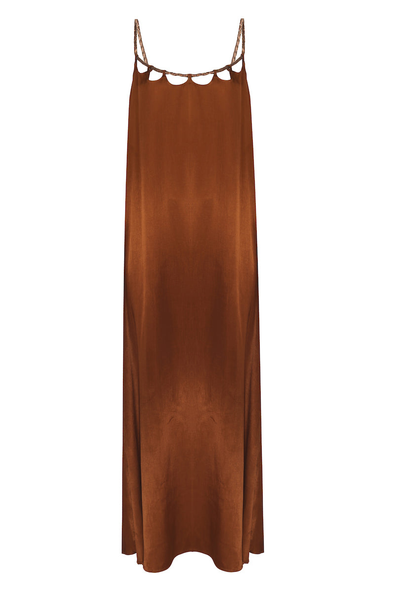 El Örgüsü Deri Askılı Maxi Elbise