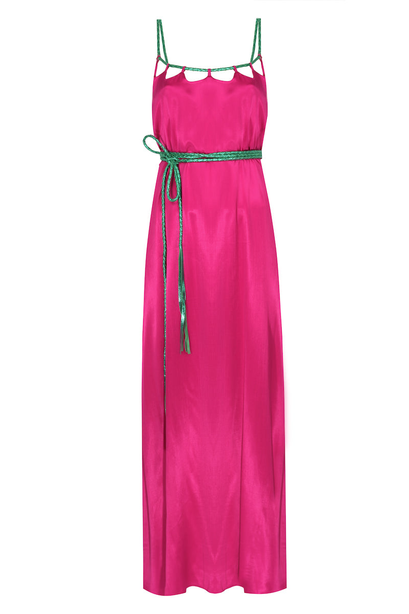 El Örgüsü Deri Askılı Maxi Elbise