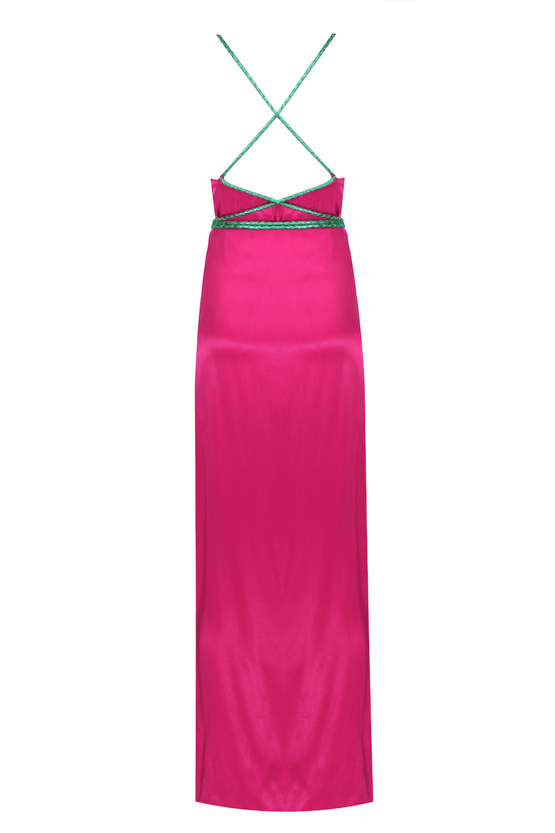 El Örgüsü Deri Askılı Maxi Elbise