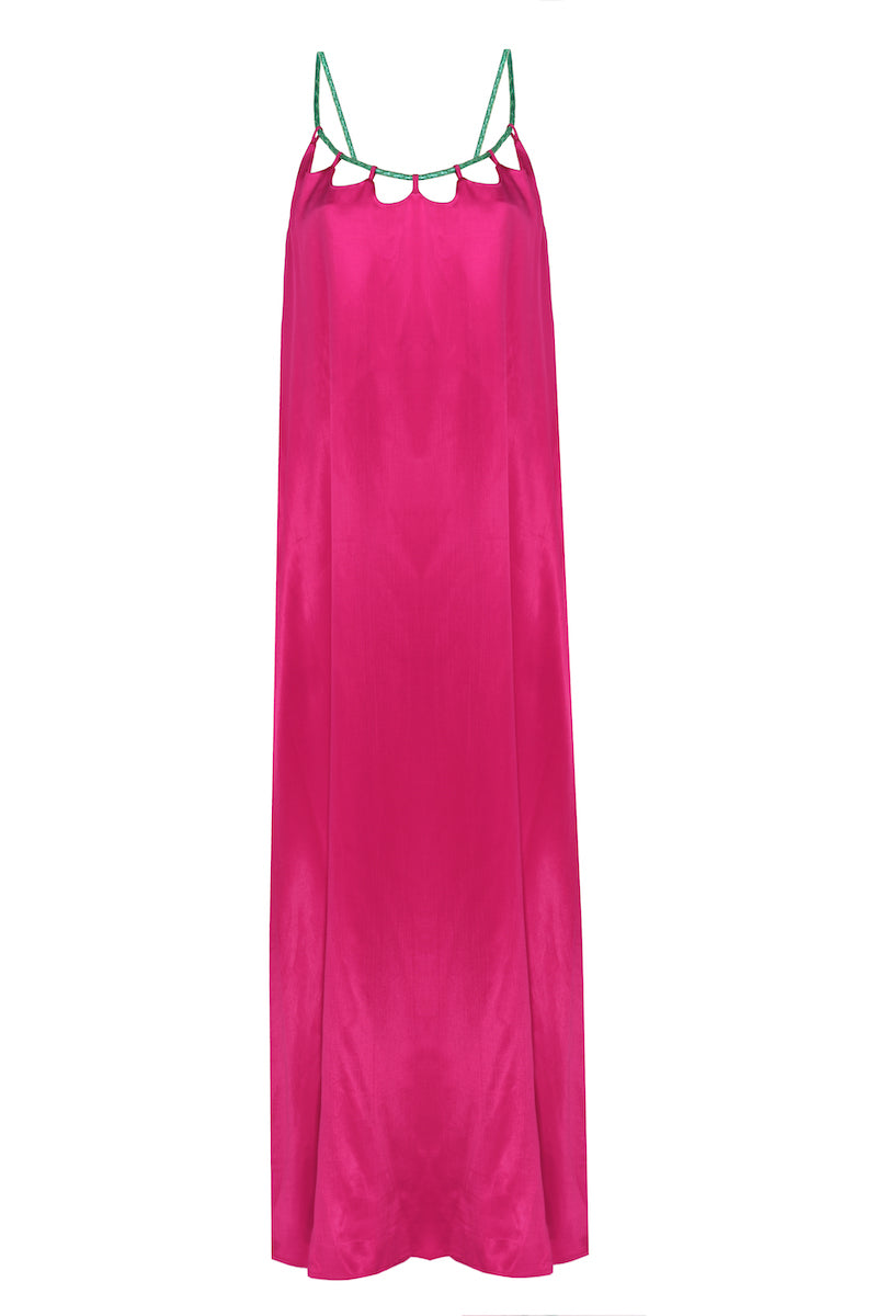 El Örgüsü Deri Askılı Maxi Elbise