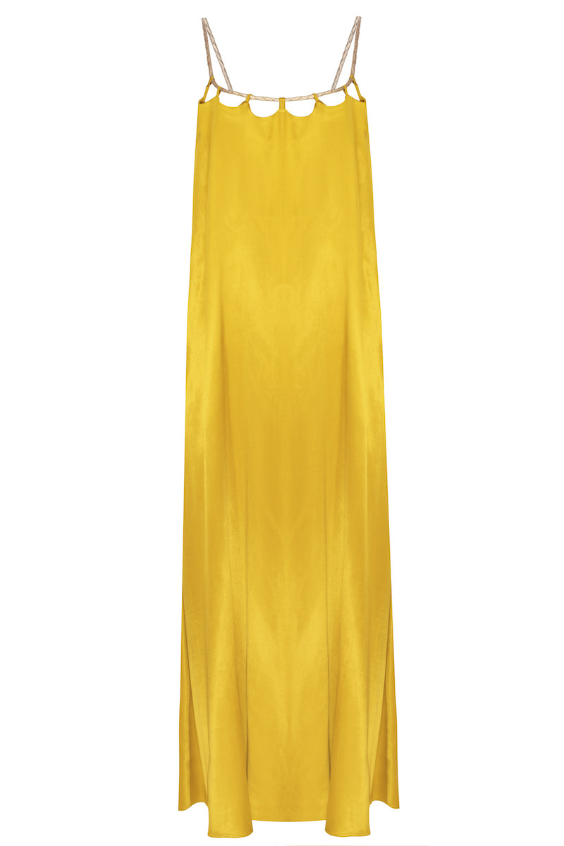 El Örgüsü Deri Askılı Maxi Elbise