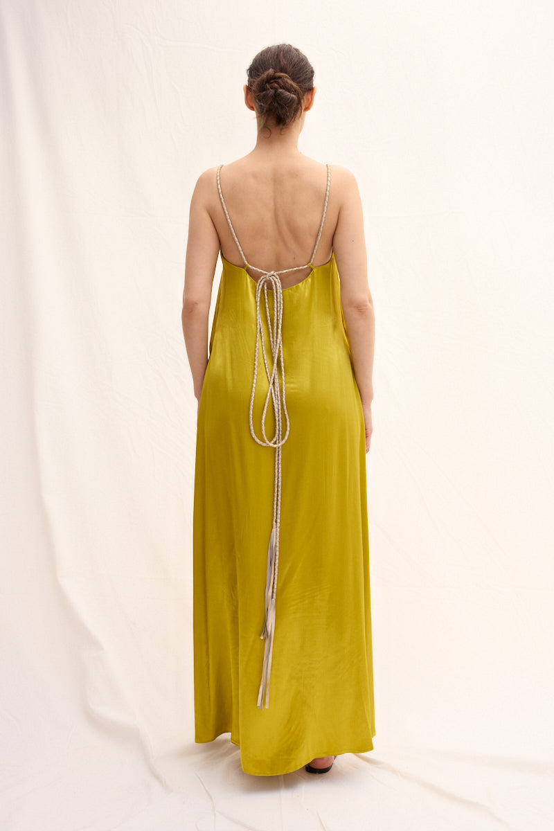 El Örgüsü Deri Askılı Maxi Elbise