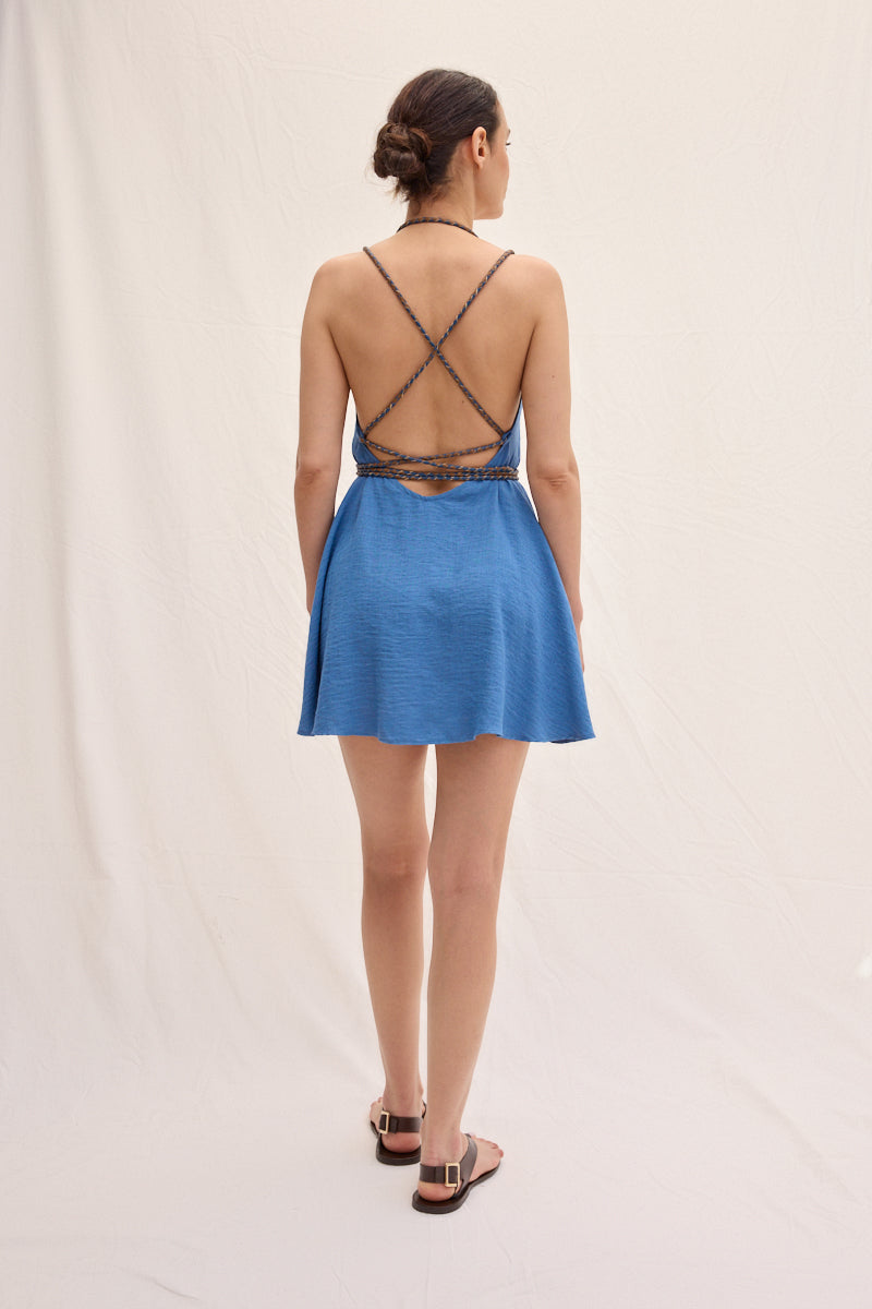 Hand Knitted Leather Strap Short Dress