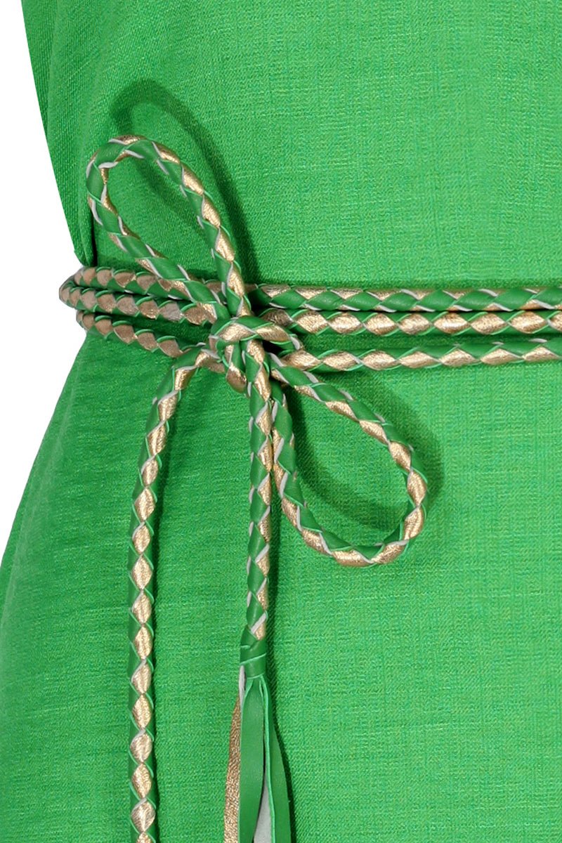 El Örgüsü Deri Askılı Mini Elbise