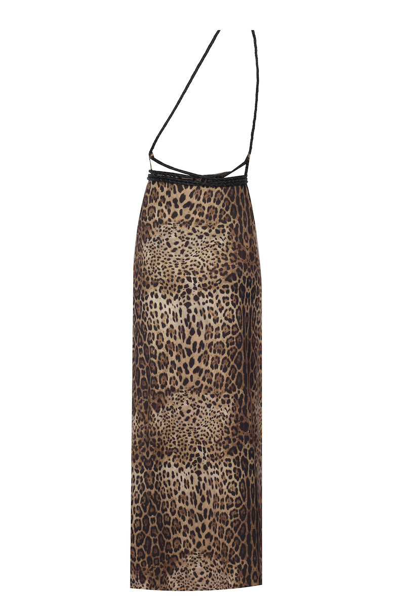 Tek Omuz El Örgüsü Deri Askılı Maxi Elbise