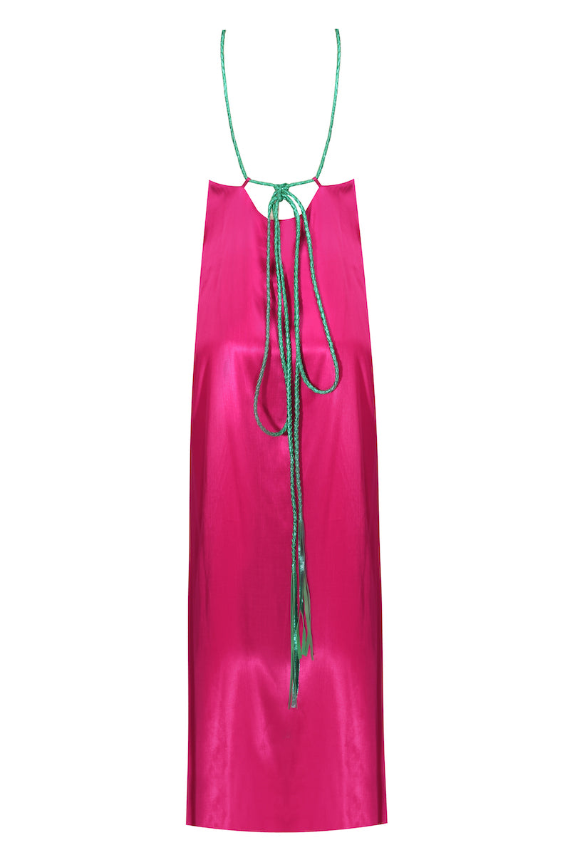 El Örgüsü Deri Askılı Maxi Elbise