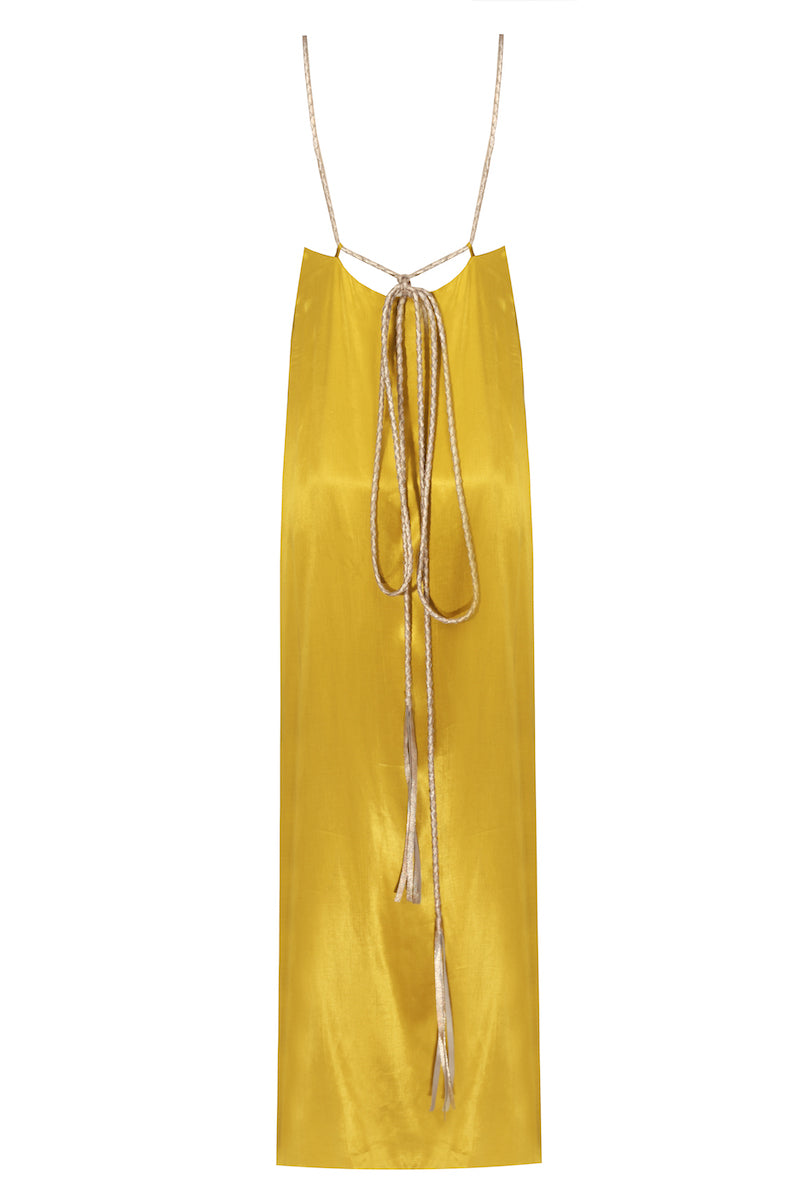 El Örgüsü Deri Askılı Maxi Elbise