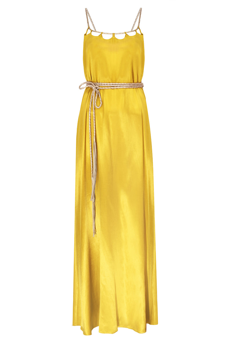 El Örgüsü Deri Askılı Maxi Elbise