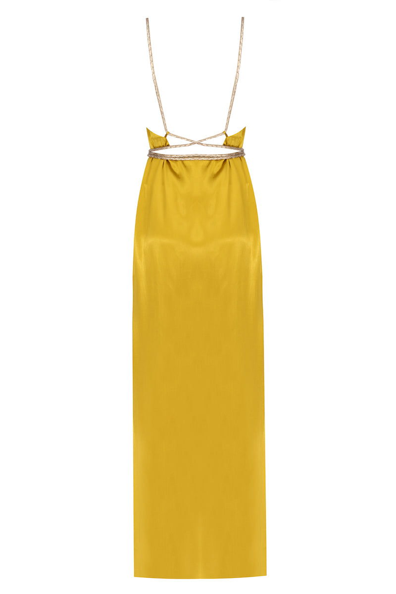 El Örgüsü Deri Askılı Maxi Elbise